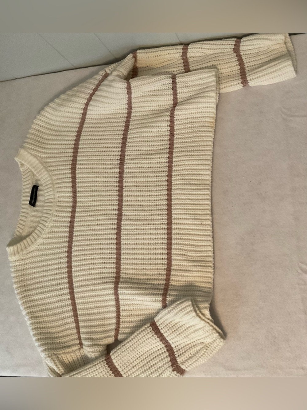 Moon & Madison Cream Pink Striped Chunky Knit Sweater